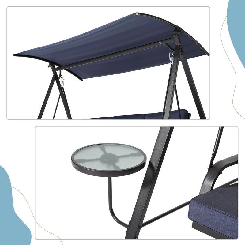 Steel 3 Seater Swing Porch Swing With Canopy - Blue by HouseOfZazla