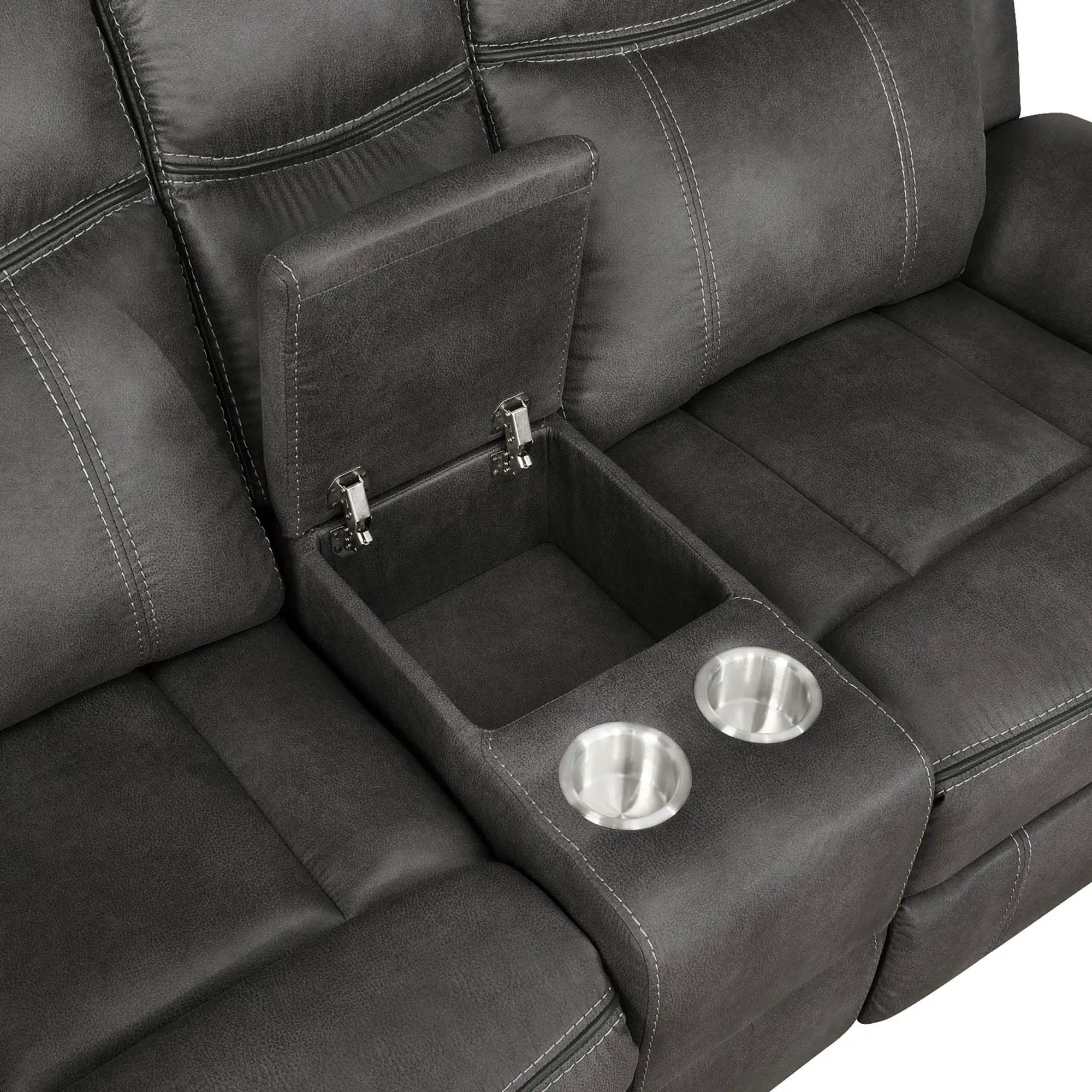 Franklin - Upholstered Padded Arm Reclining Loveseat With Center Console - Charcoal by HouseOfZazla