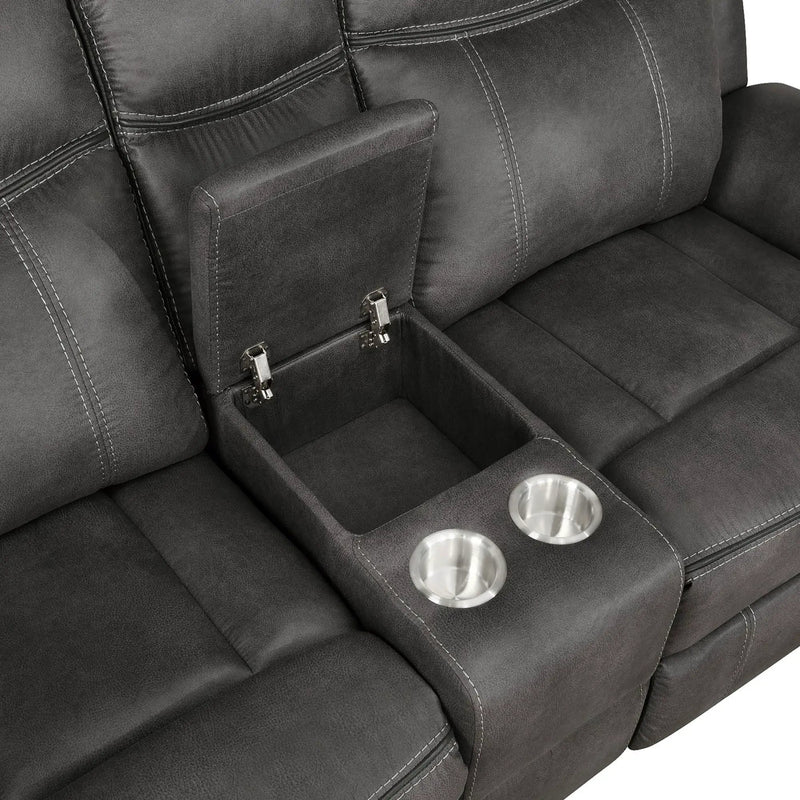 Franklin - Upholstered Padded Arm Reclining Loveseat With Center Console - Charcoal by HouseOfZazla