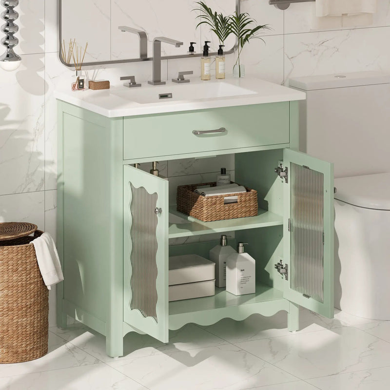 30 Inches Bathroom Vanity with Tempered Glass by HouseOfZazla