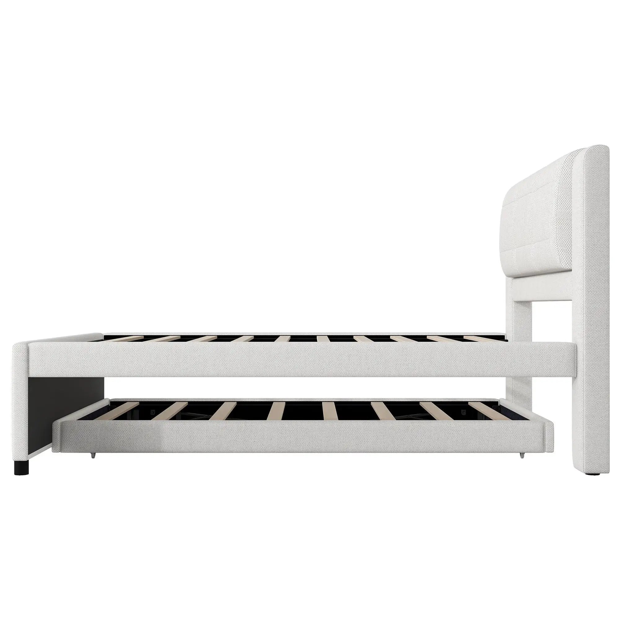 Upholstery Platform Bed With Trundle, Trundle Can Be Flat Or Erected by HouseOfZazla