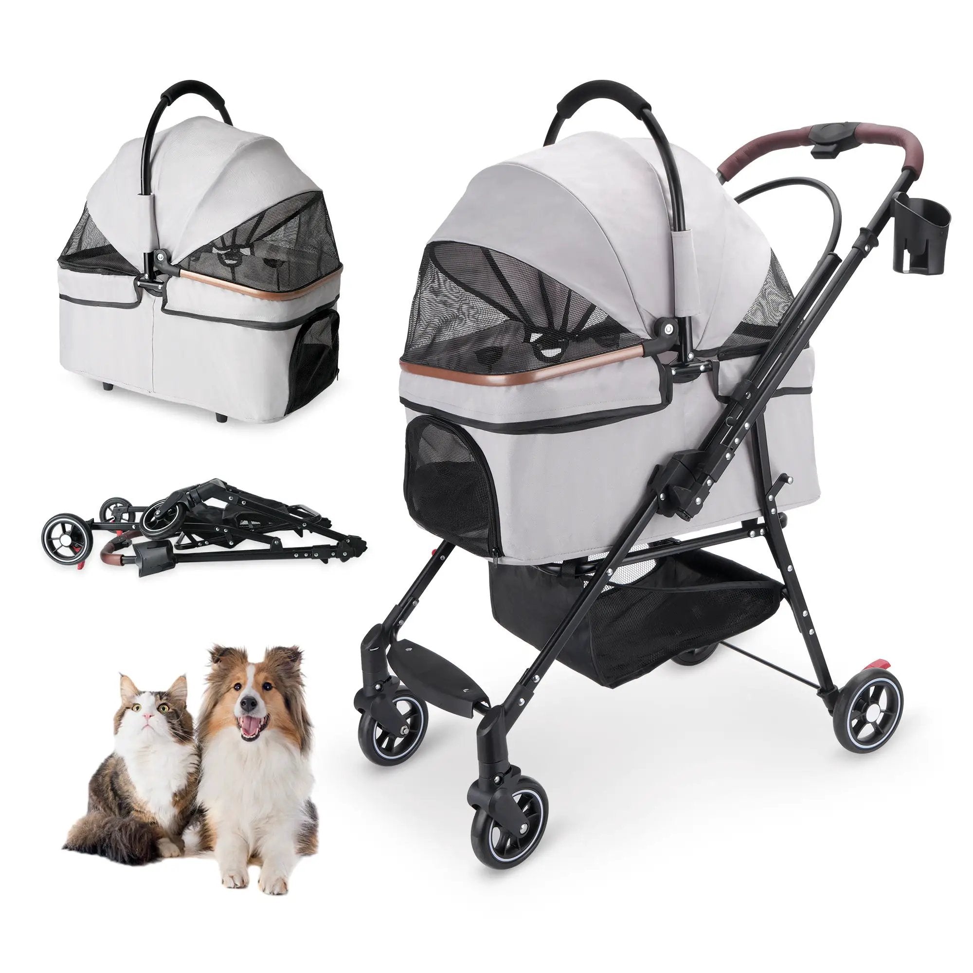 4-Wheel Foldable Pet Stroller for Dogs and Cats by HouseOfZazla