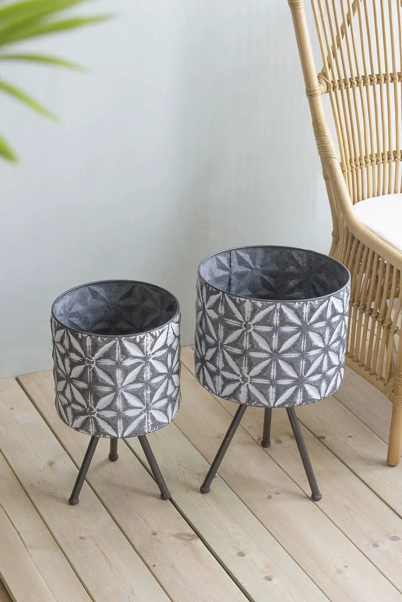 Metal Planter Stand, Round Galvanized Farmhouse Planter (Set of 2) - Gray by Unique Piece Furniture