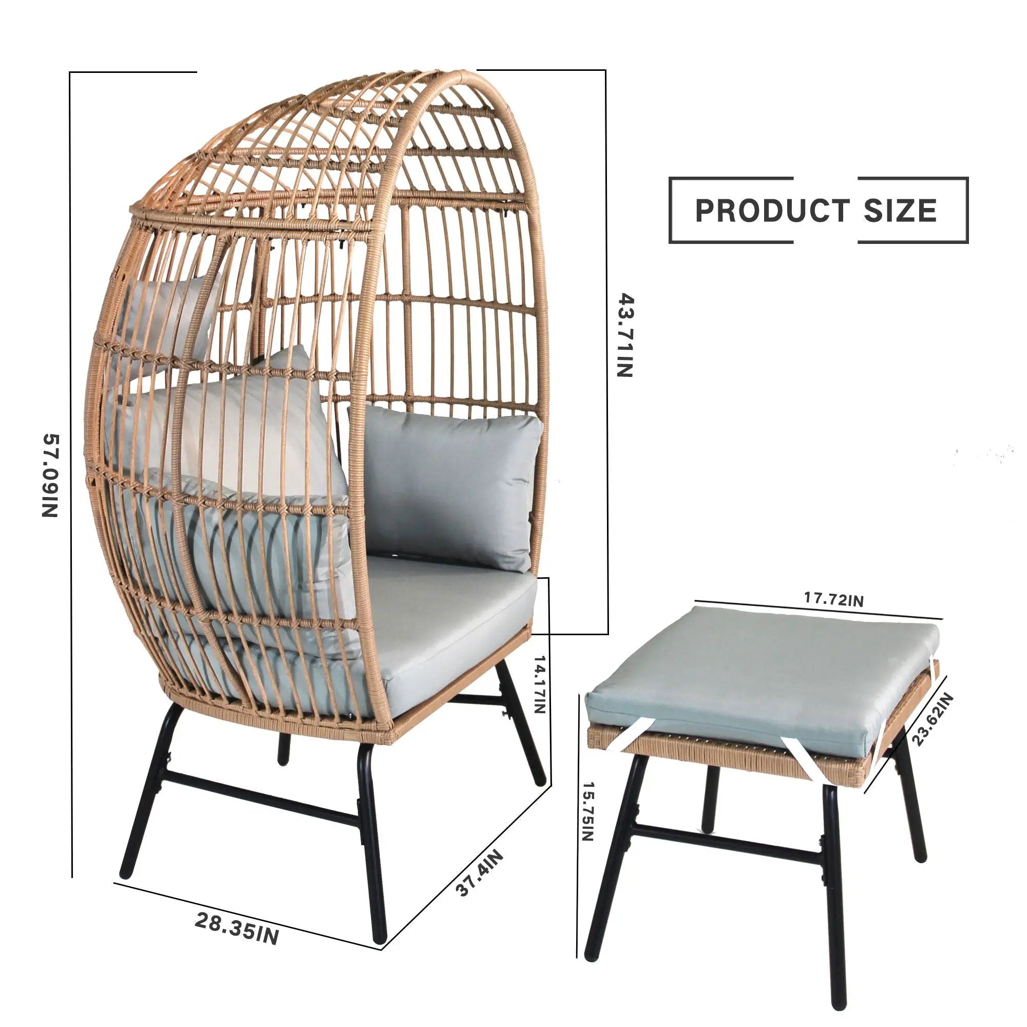 Outdoor Garden Wicker Egg Chair And Footstool Patio Chaise, With Cushions, Outdoor Indoor Basket Chair by HouseOfZazla