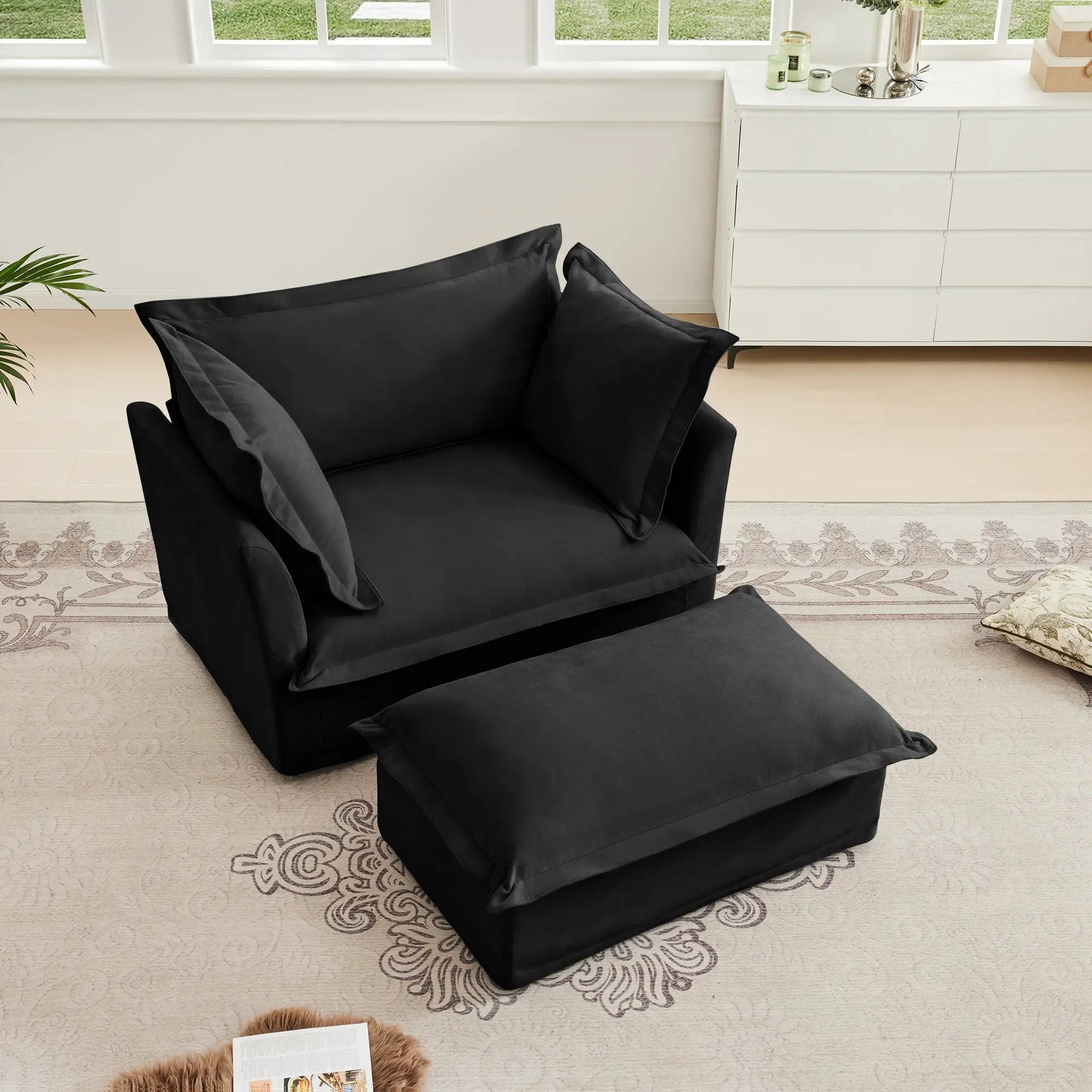 Upholstered Slipcovered Armchair with Ottoman by HouseOfZazla