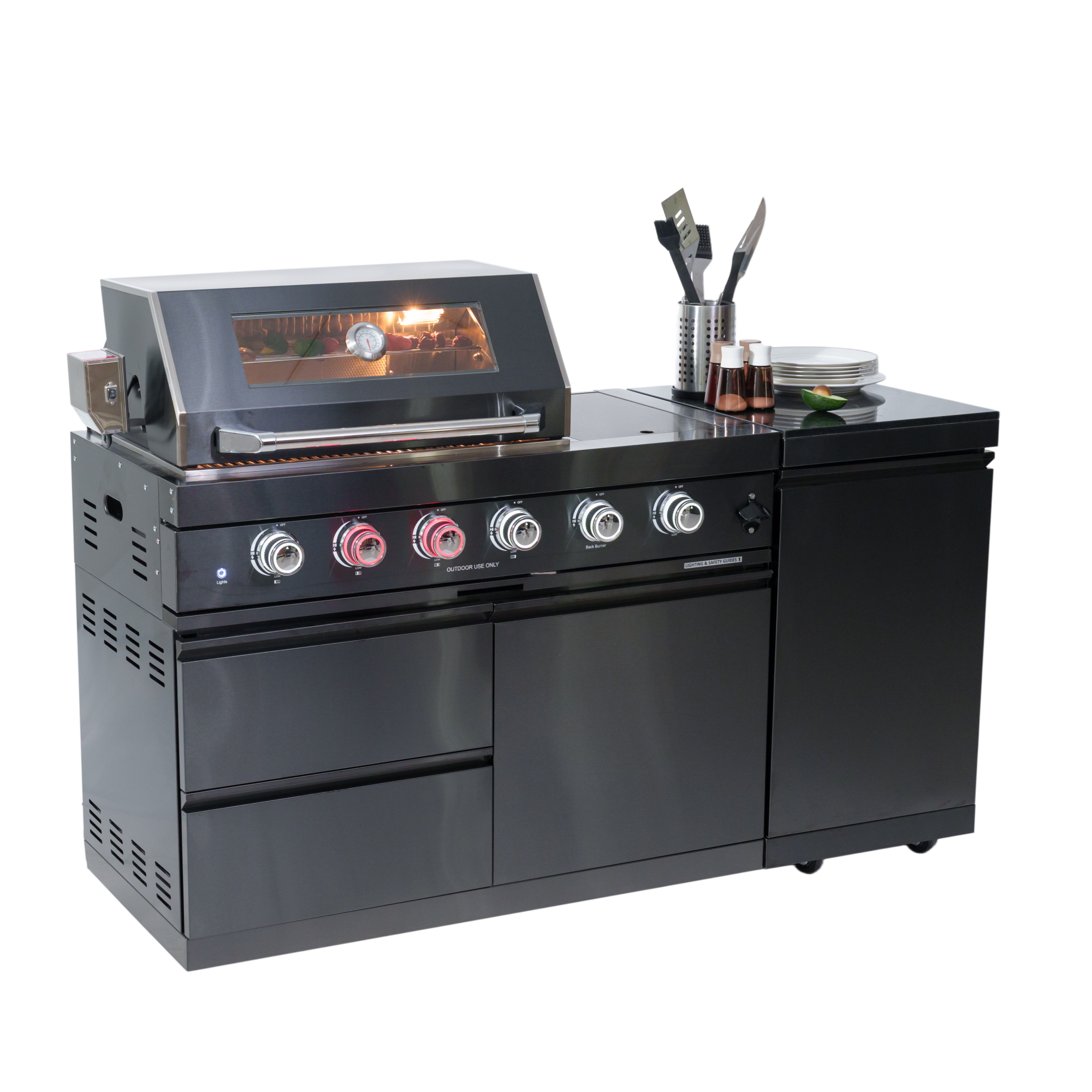 65" 4-Burner 72,000 BTU Black Outdoor Kitchen Island Grill + Side Burner + Rotisserie kit by Chery Industrial