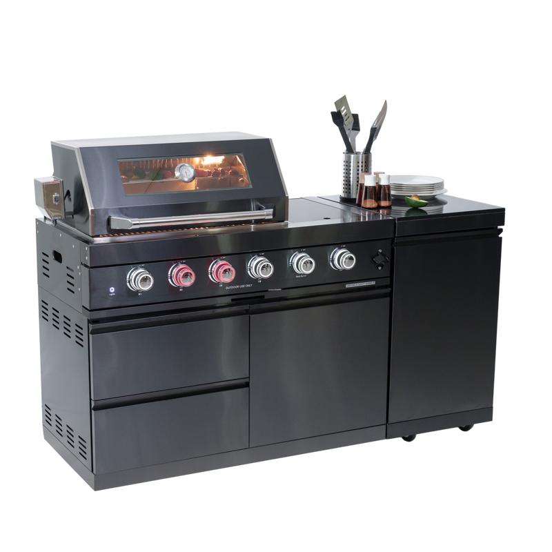 65" 4-Burner 72,000 BTU Black Outdoor Kitchen Island Grill + Side Burner + Rotisserie kit by Chery Industrial