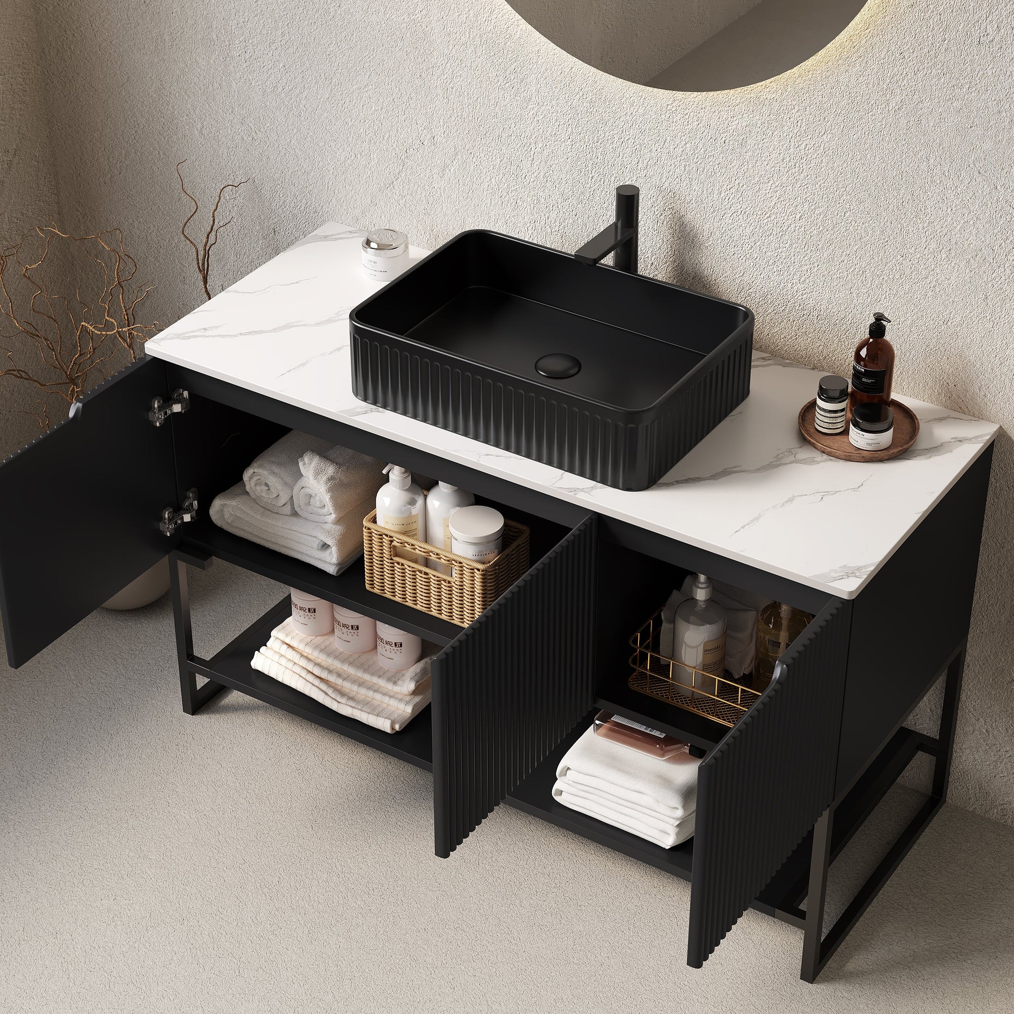 Tulio 48" Bathroom Vanity & Sink with 3 Doors and Open Shelf by HouseOfZazla