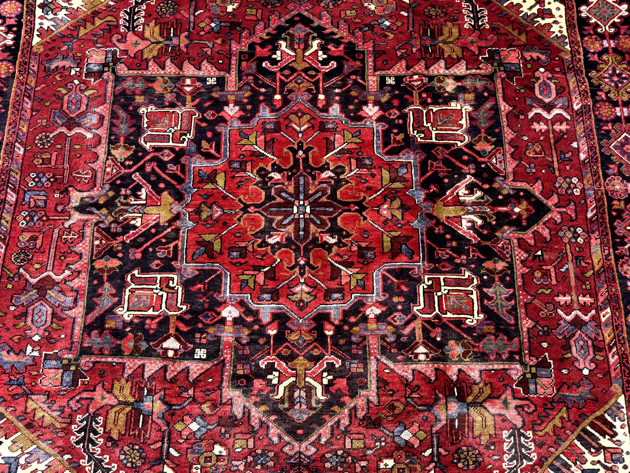 Persian Heriz Rug 8x11, Geometric Design, Red & Cream by Jewel Rugs
