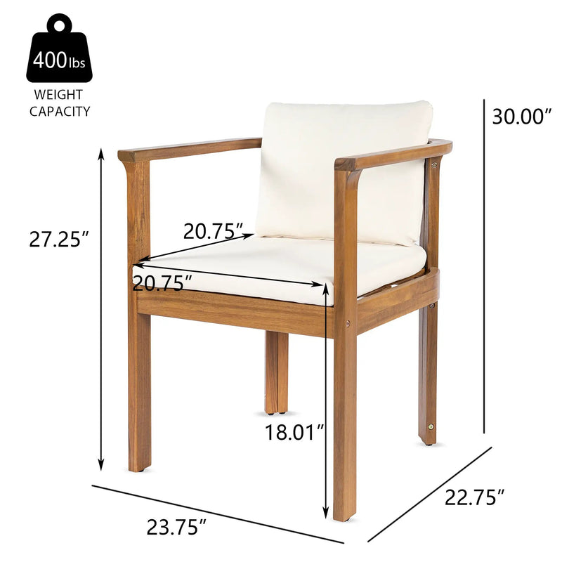 Outdoor Dining Chair Set of 2 with Curved Acacia Wood Arms by HouseOfZazla