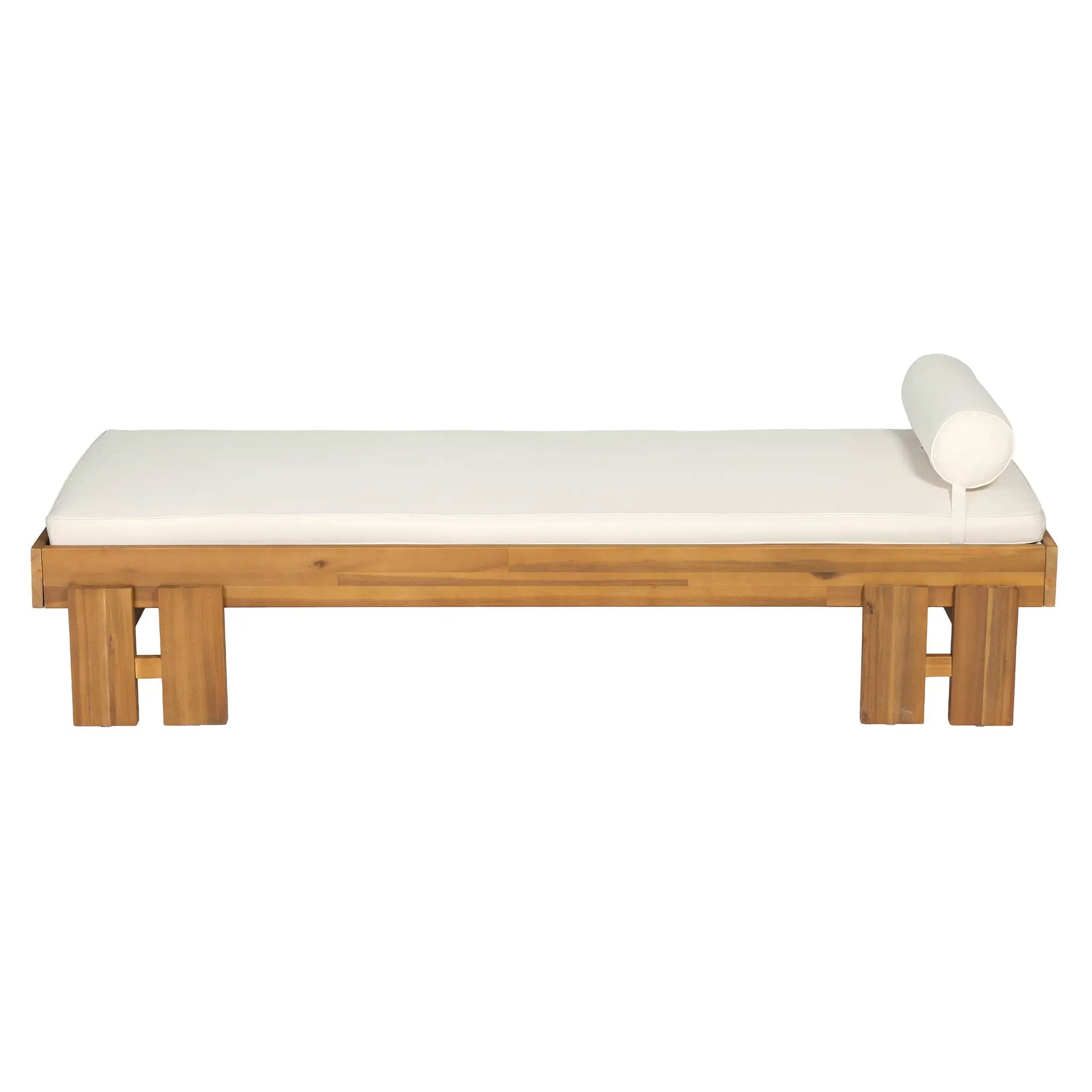 Teak Finish Acacia Wood Daybed with Cream Cushion by HouseOfZazla
