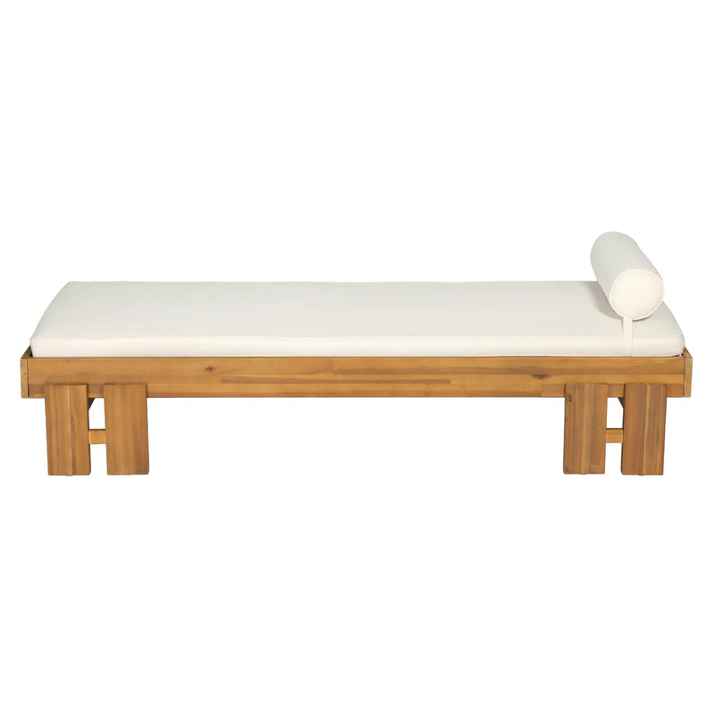 Teak Finish Acacia Wood Daybed with Cream Cushion by HouseOfZazla