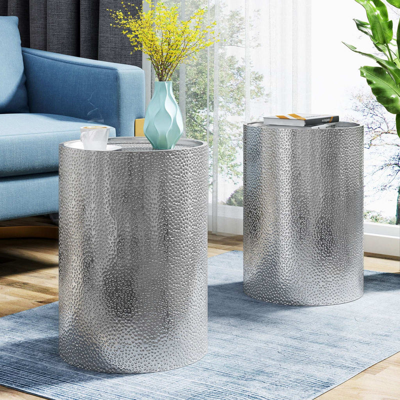 Modern Round Accent Table With Hammered Surface by HouseOfZazla