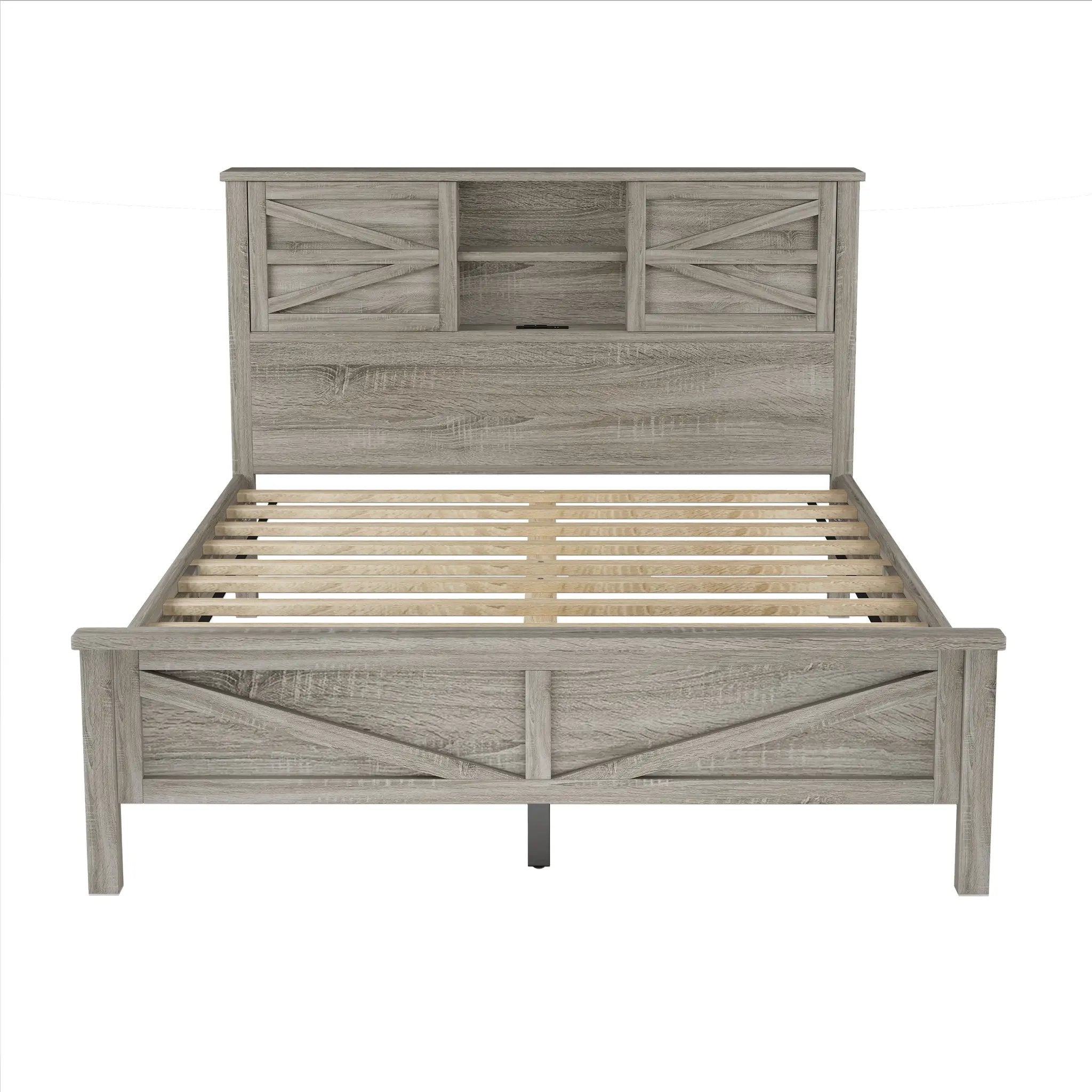 3-Pieces Bedroom Set Queen Size Farmhouse Platform Bed with Storage Headboard and Charging Station by HouseOfZazla