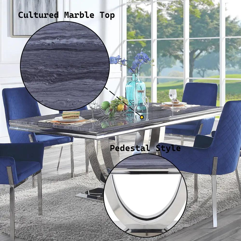 Cambrie - Dining Table With Engineered Stone Top - Engineered Stone Top & Mirrored Silver by Unique Piece Furniture