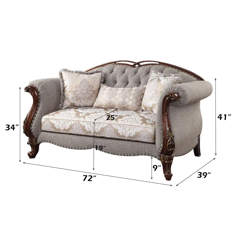 Miyeon - Loveseat With 3 Pillows - Fabric & Cherry by Unique Piece Furniture