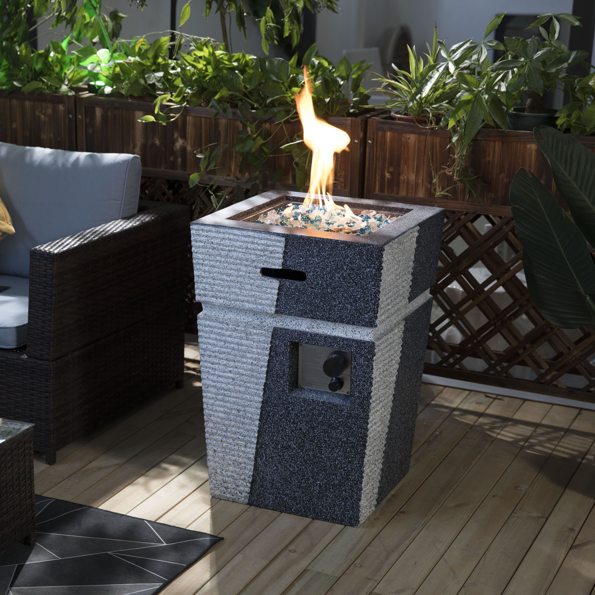 Propane, Gas 50000 Btu Square Fire Pit Table For Outside - Light Gray Blue by HouseOfZazla