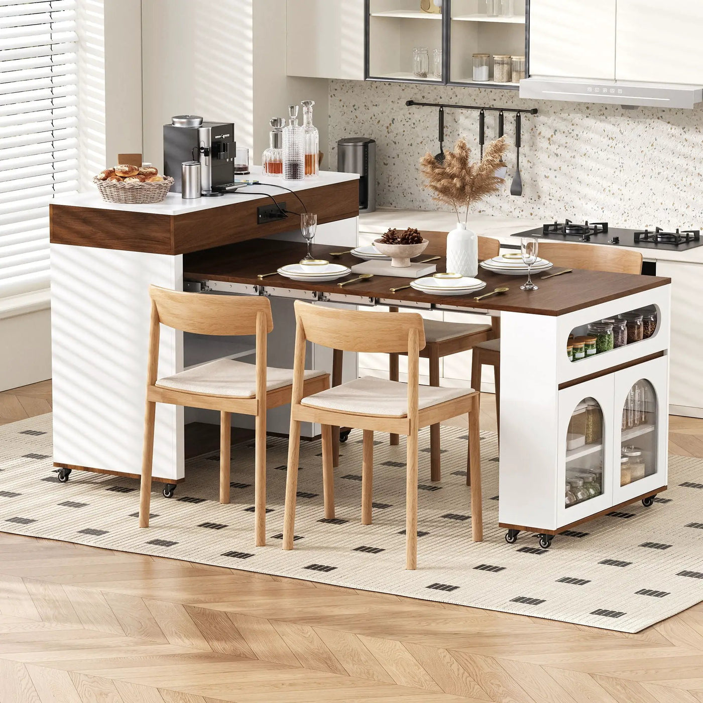 Extendable Dining Table With Folding Top, Rolling Kitchen Island With Drawers And Power Outlet by HouseOfZazla