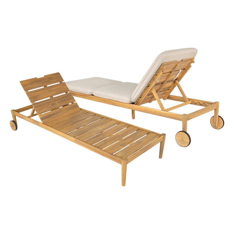 Riviera Outdoor Chaise Lounge with Wheels, Acacia Wood Frame (Set of 2) by HouseOfZazla
