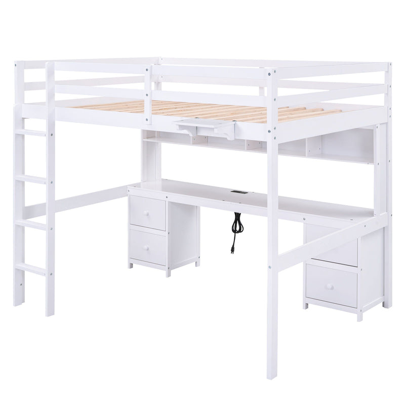 Loft Bed With Desk, Cabinets, Drawers, Charging Station And Bedside Tray by HouseOfZazla