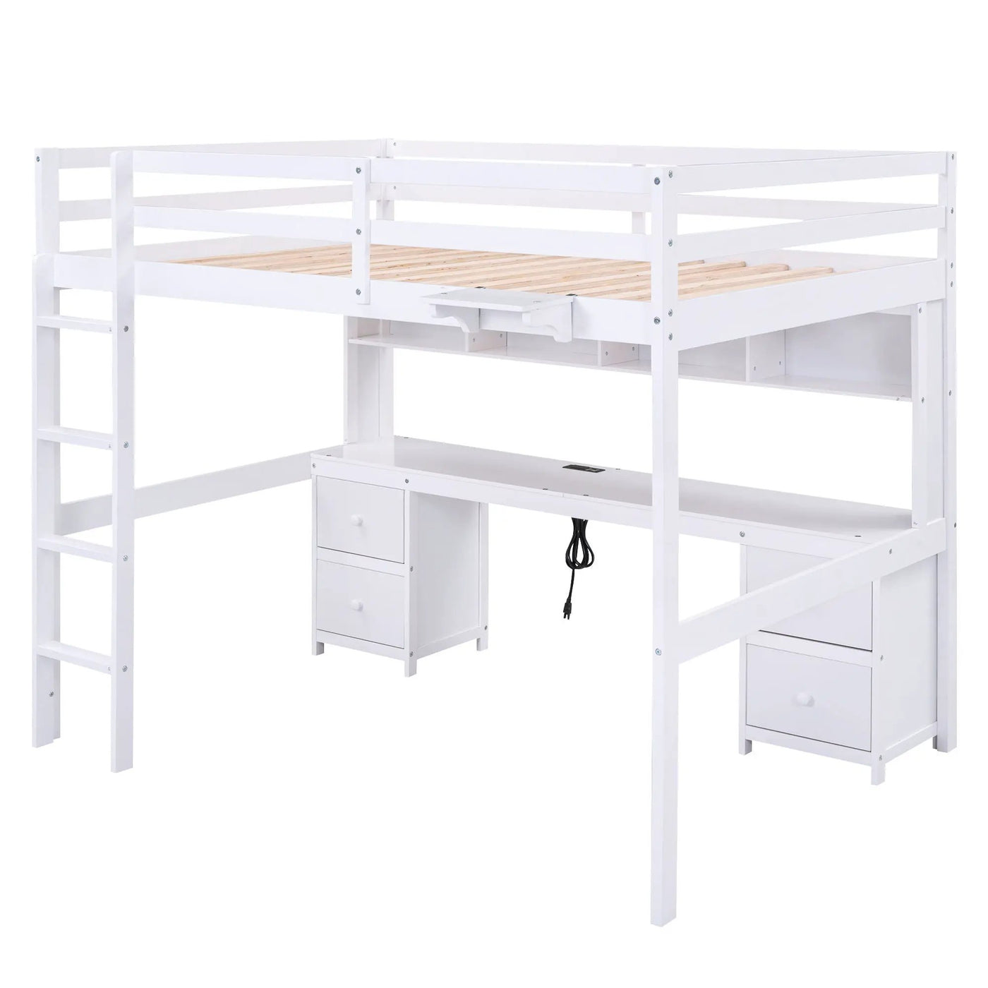 Loft Bed With Desk, Cabinets, Drawers, Charging Station And Bedside Tray by Unique Piece Furniture