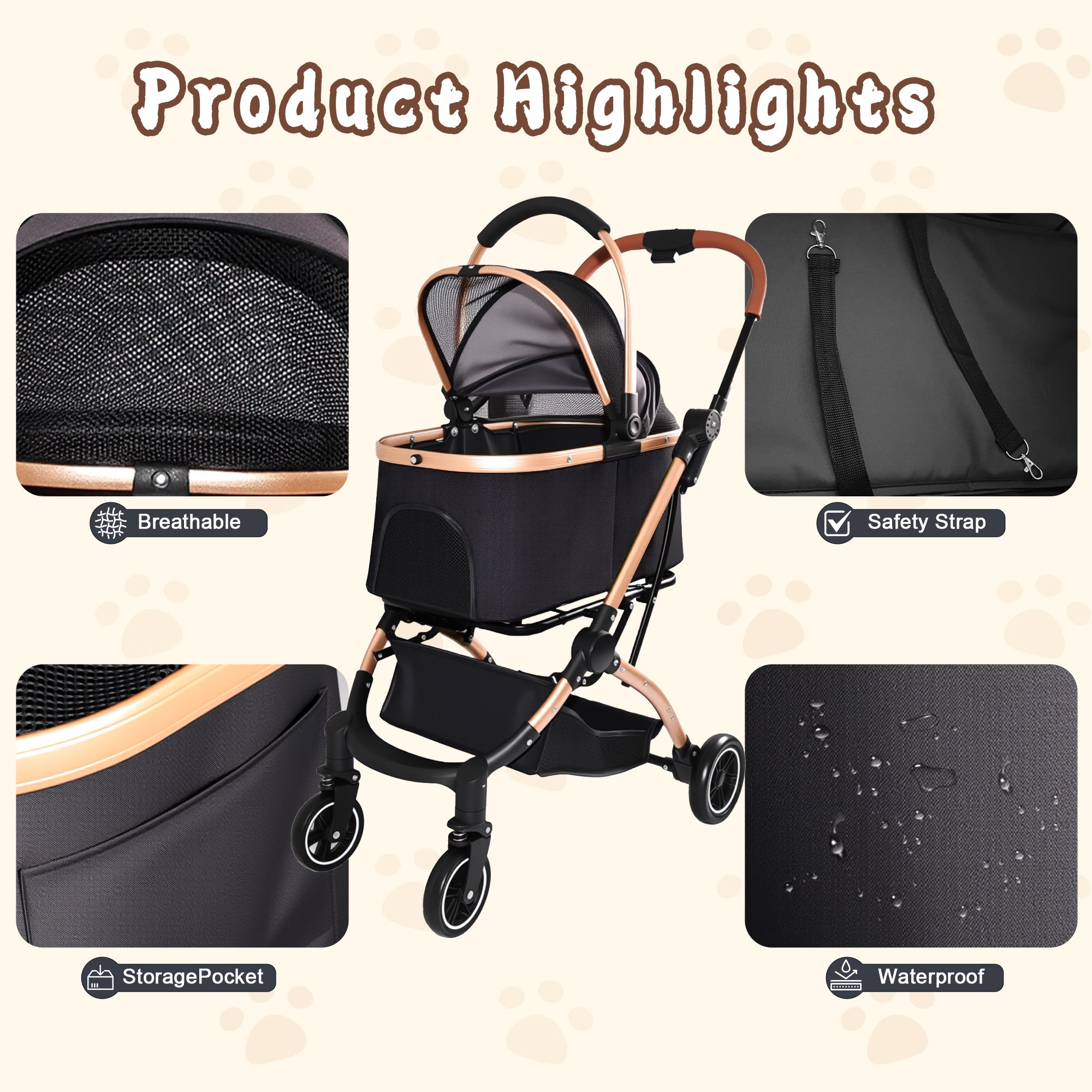 Pet Stroller for Dogs and Cats, 2-in-1 Detachable Foldable Design by HouseOfZazla