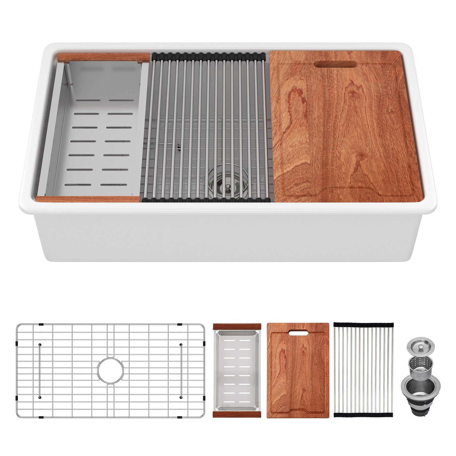 Undermount Workstation Single Bowl Porcelain Ceramic Kitchen Sink by HouseOfZazla