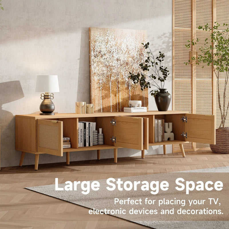 TV Stand With Storage & Cable Holes - Natural Wood