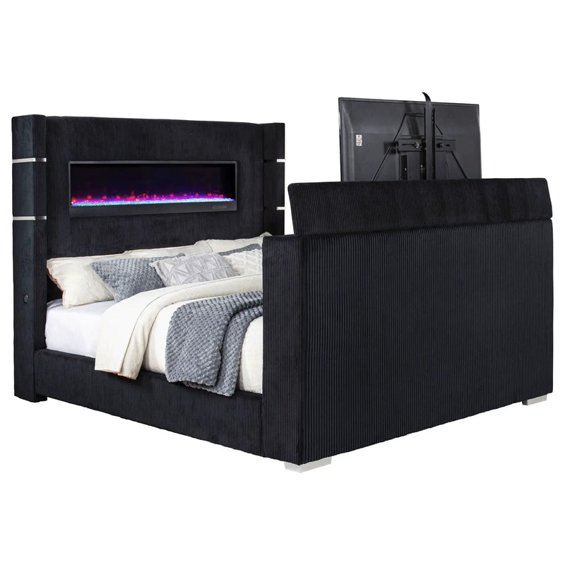 Tisdall California King Flame Visualizer TV Bed Black by Unique Piece Furniture