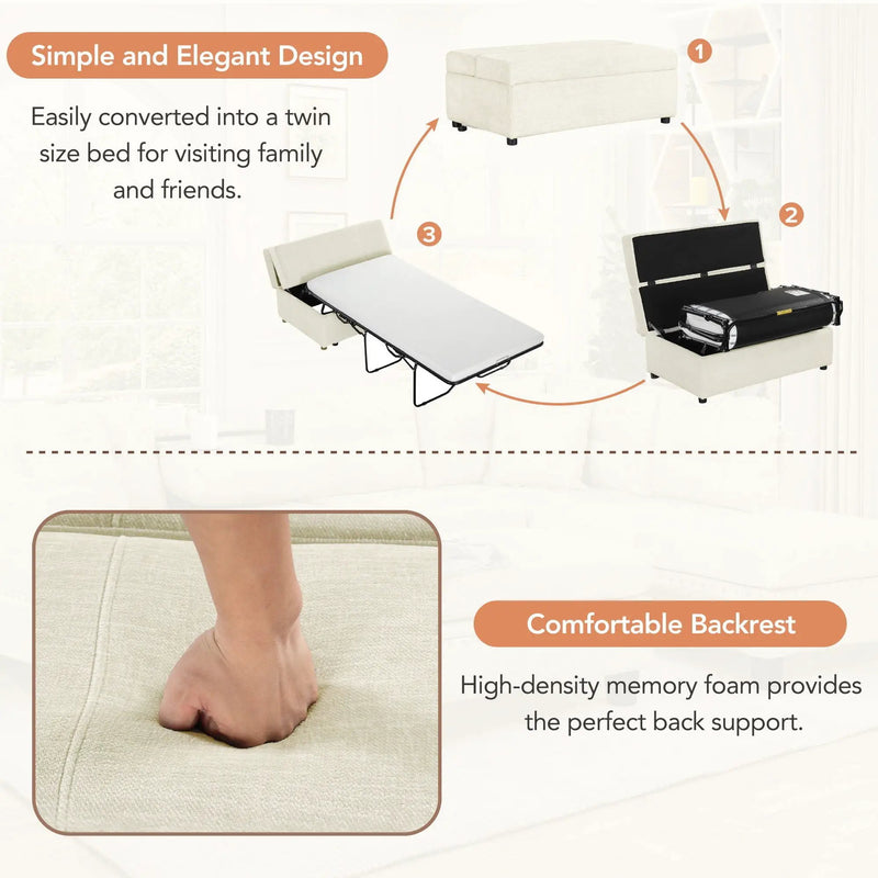 Twin Size Folding Ottoman Sleeper Bed With Mattress Convertible Guest Bed by HouseOfZazla