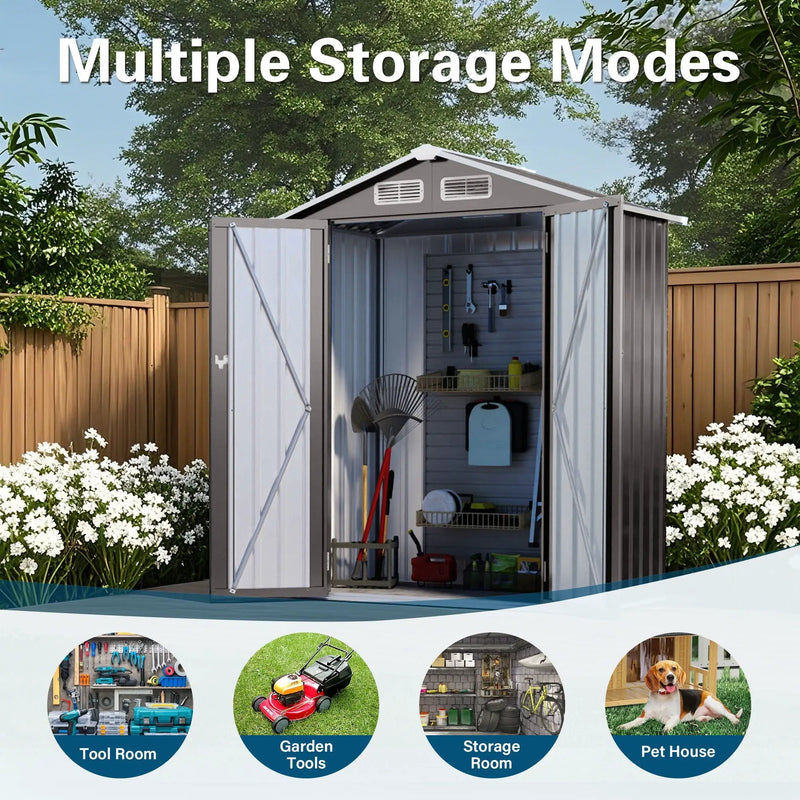 5 X 3 Ft Compact Metal Outdoor Storage Shed With Pitched Roof, Lockable Door - Gray by HouseOfZazla