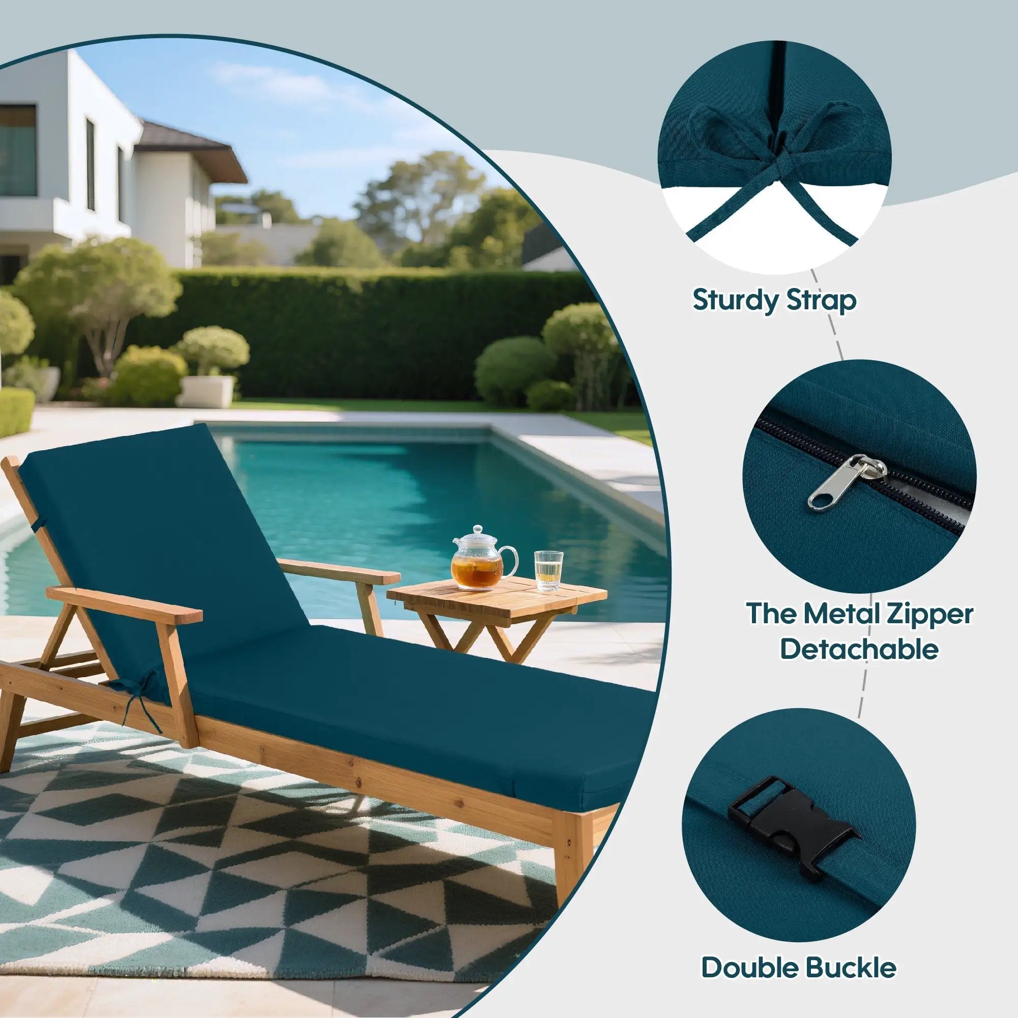Outdoor Lounge Chair Cushion Set - Lake Blue Polyester, UV & Fade Resistant, 2PCS by HouseOfZazla