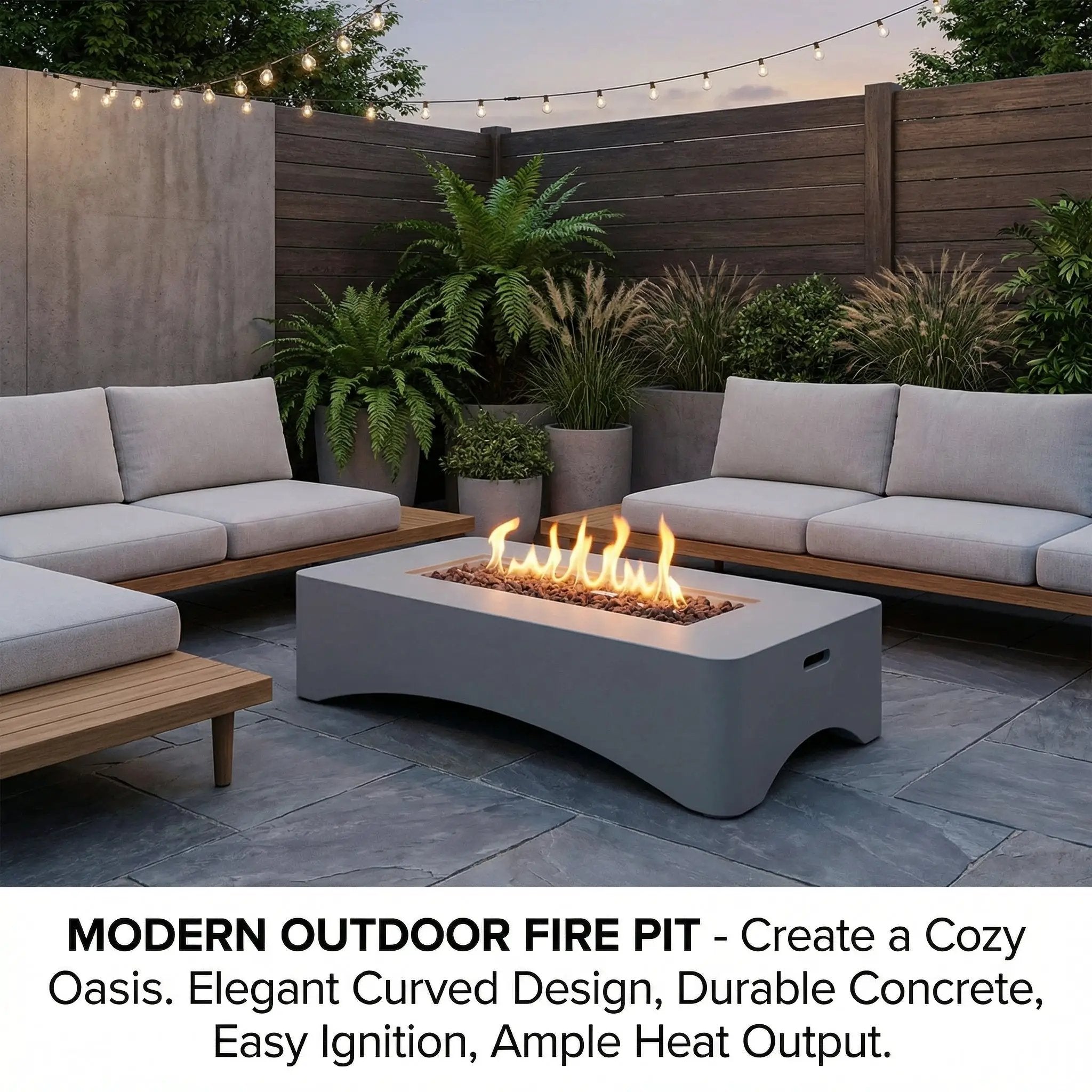 56' Propane Fire Pit Table - Rectangular Outdoor Gas Fire Pit by HouseOfZazla