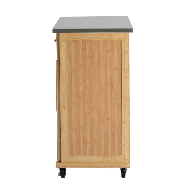 Indoor Compact Bamboo Rolling Kitchen Cart with Stainless Steel Top by HouseOfZazla