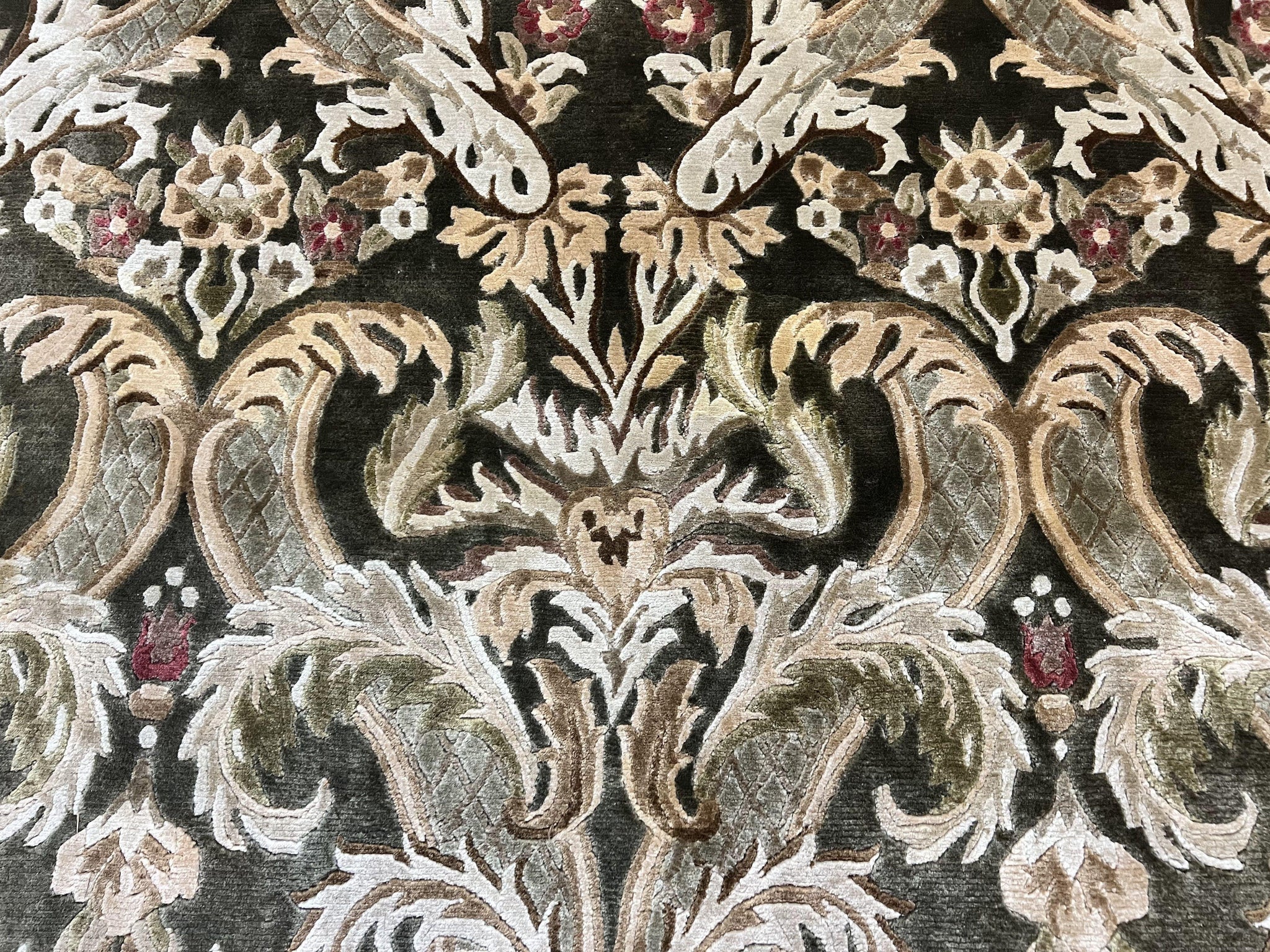 Tibetan Rug 8x10, European Design, Floral, Green, Handmade, Wool, Nepali Rug by Jewel Rugs