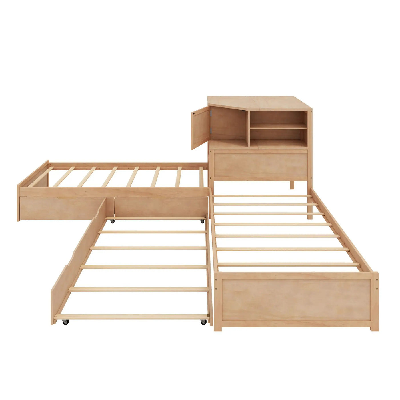 L-Shaped Bed Frame With Trundle, Built In Desk & LED Lighting by HouseOfZazla