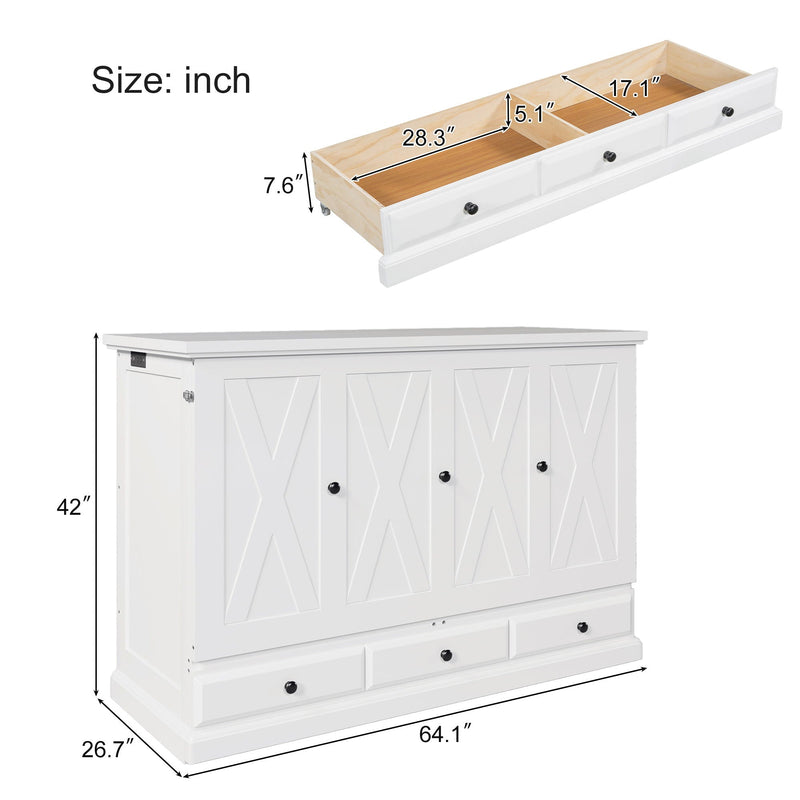 Solid Pine Murphy Bed Chest Cube Cabinet Bed With Charging Station And Large Storage Drawer For Home Office Or Small Room by HouseOfZazla