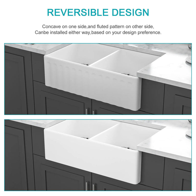 Sink 33" Double Bowl Kitchen Sink With Deep Bowls And Grids - White by HouseOfZazla