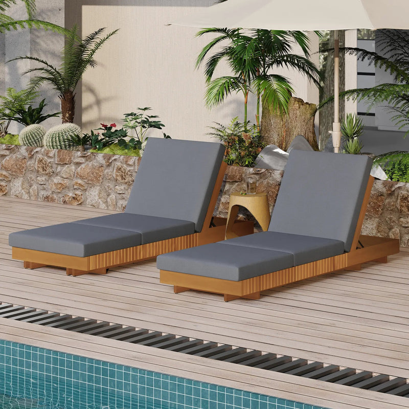 Lounge Chaise Set, Acacia Solid Wood with Lounge Cushion by HouseOfZazla
