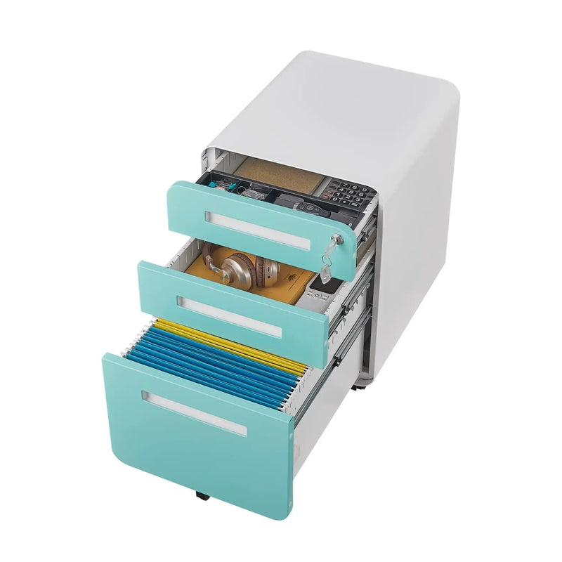 3 Drawer Mobile File Cabinet Under Desk Office, Simple Style Versatile Storage Cabinet For Legal / Letter / A4 Files, 5 Wheel Design Anti-Tilting Cold Rolled Steel Waterproof Moisture-Proof by HouseOfZazla
