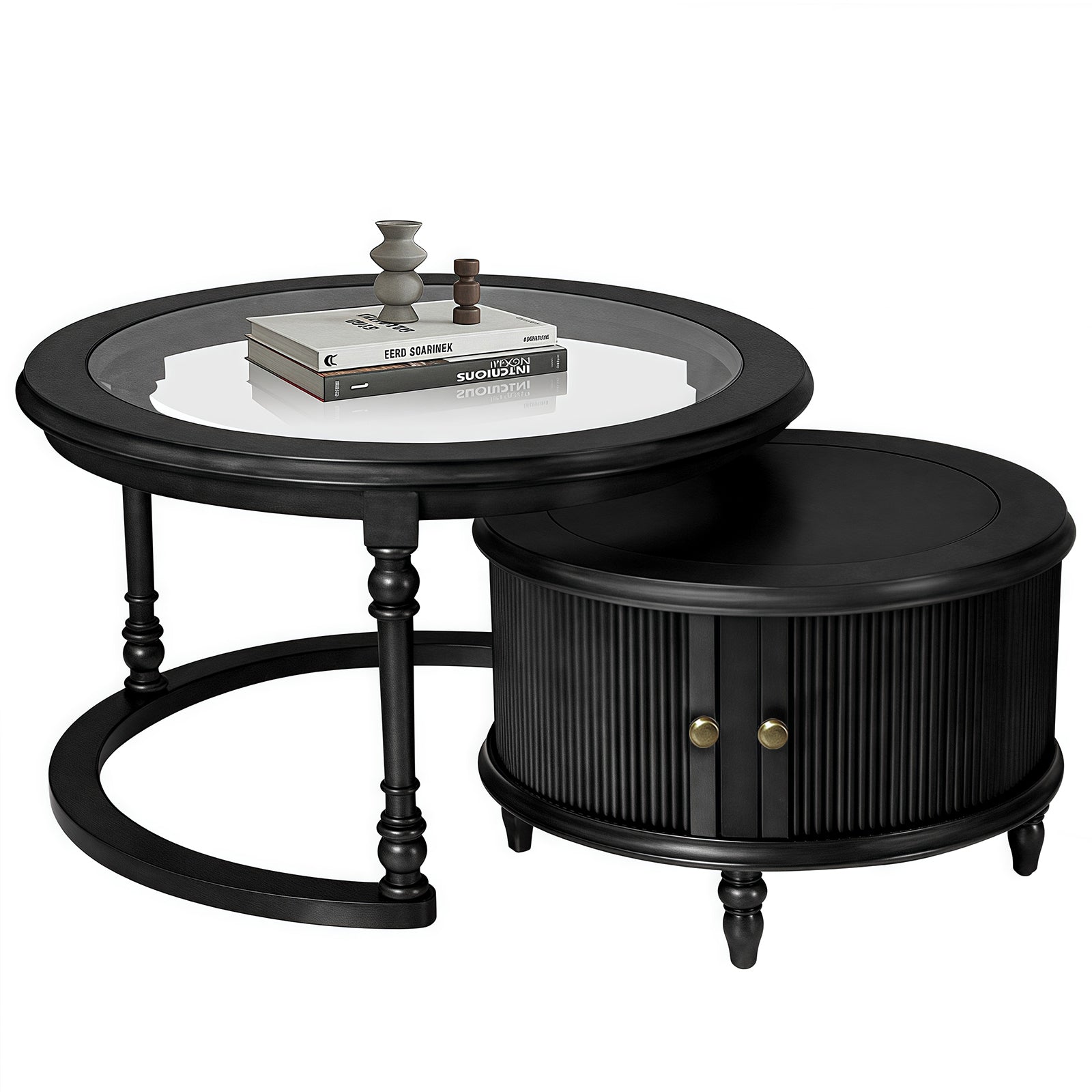 Modern Nesting Coffee Table Set with Glass and Solid Wood Frame by HouseOfZazla