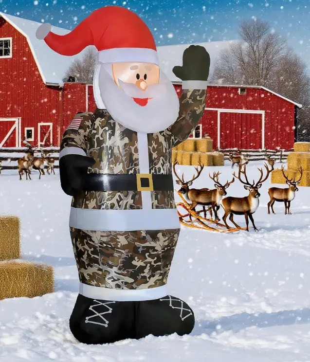 Christmas Inflatables Outdoor Decorations Santa Claus Wearing Camouflage by HouseOfZazla