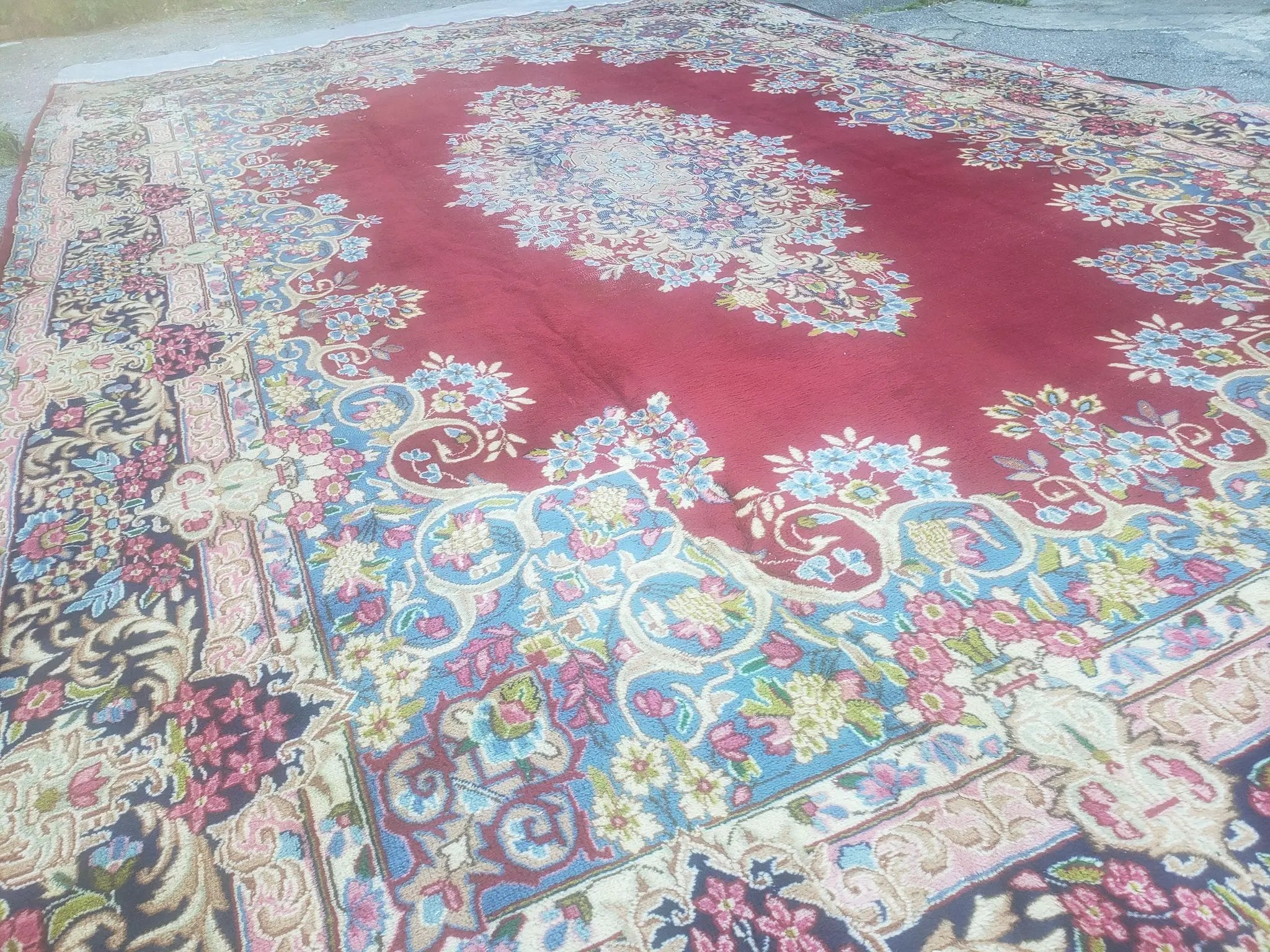 Antique Persian Kirman Rug 10x17 Oriental Carpet 10 x 17, Red, Multicolor, Namazian Signature Master Weaver, Shabby Chic, Semi Open Field by Jewel Rugs