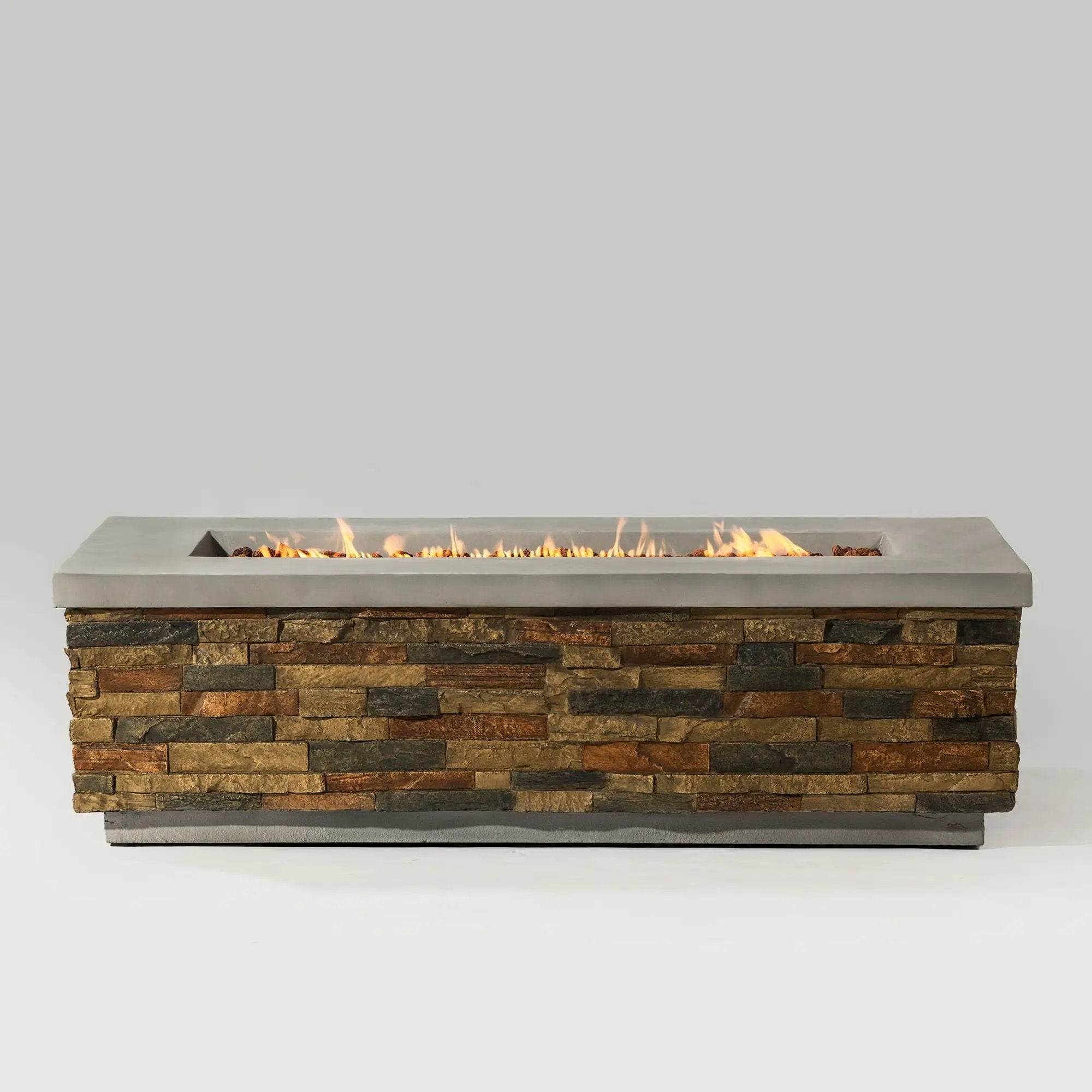 Propane Gas Fire Pit Table, 60000 Btu Rectangular For Outside Patio - Sandstone by HouseOfZazla