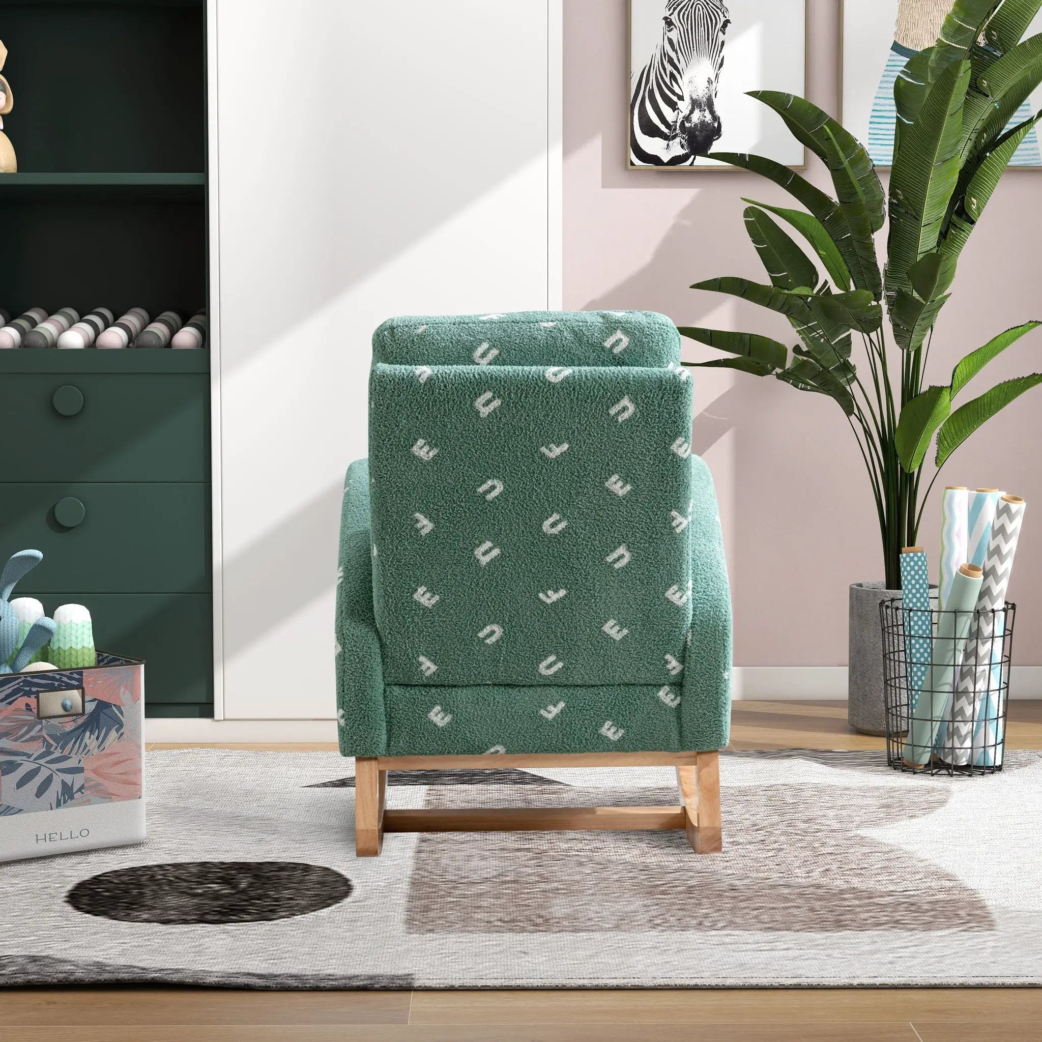 Modern Accent Rocker Armchair With Side Pocket, Upholstered High Back by Unique Piece Furniture