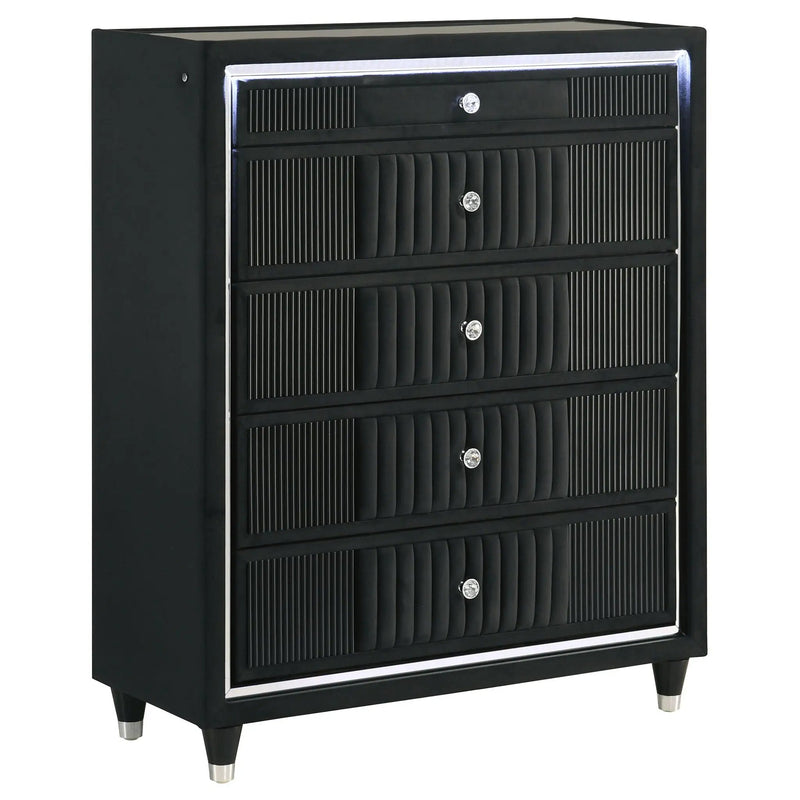 Ravenne 5-drawer Velvet Upholstered LED Chest of Drawers Black by Unique Piece Furniture