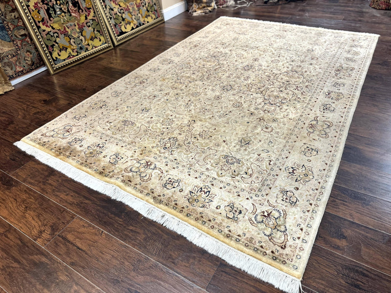 Pak Persian Rug 6x9, Vintage Handmade Wool Carpet, Floral, Beige by Jewel Rugs