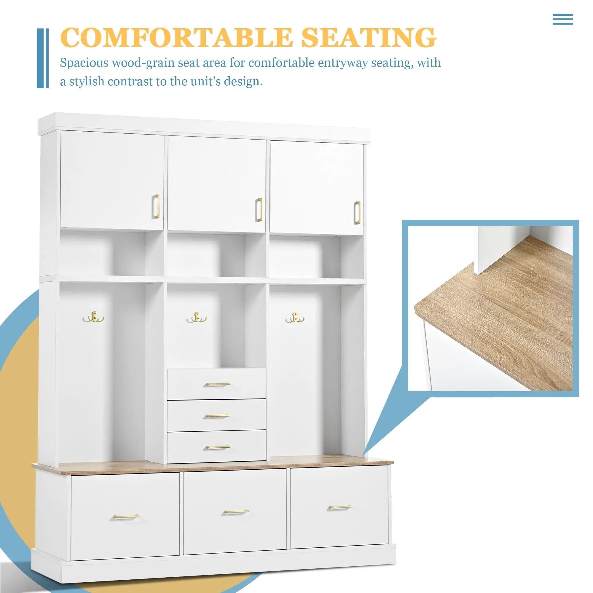 Entryway Hall Tree With Bench And Storage, 5 In 1 Coat Rack by Unique Piece Furniture