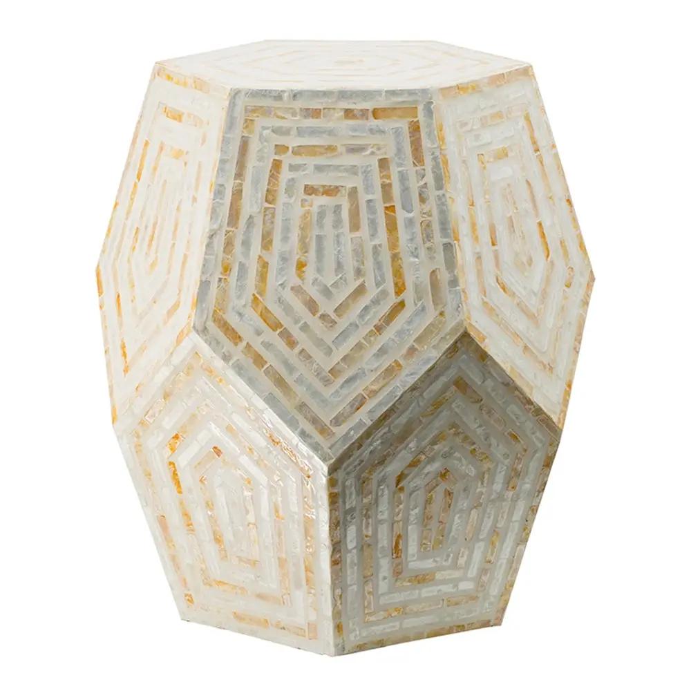 18x18x21 Hexagonal Capes Capiz Stool Cream/Yellow by HouseOfZazla