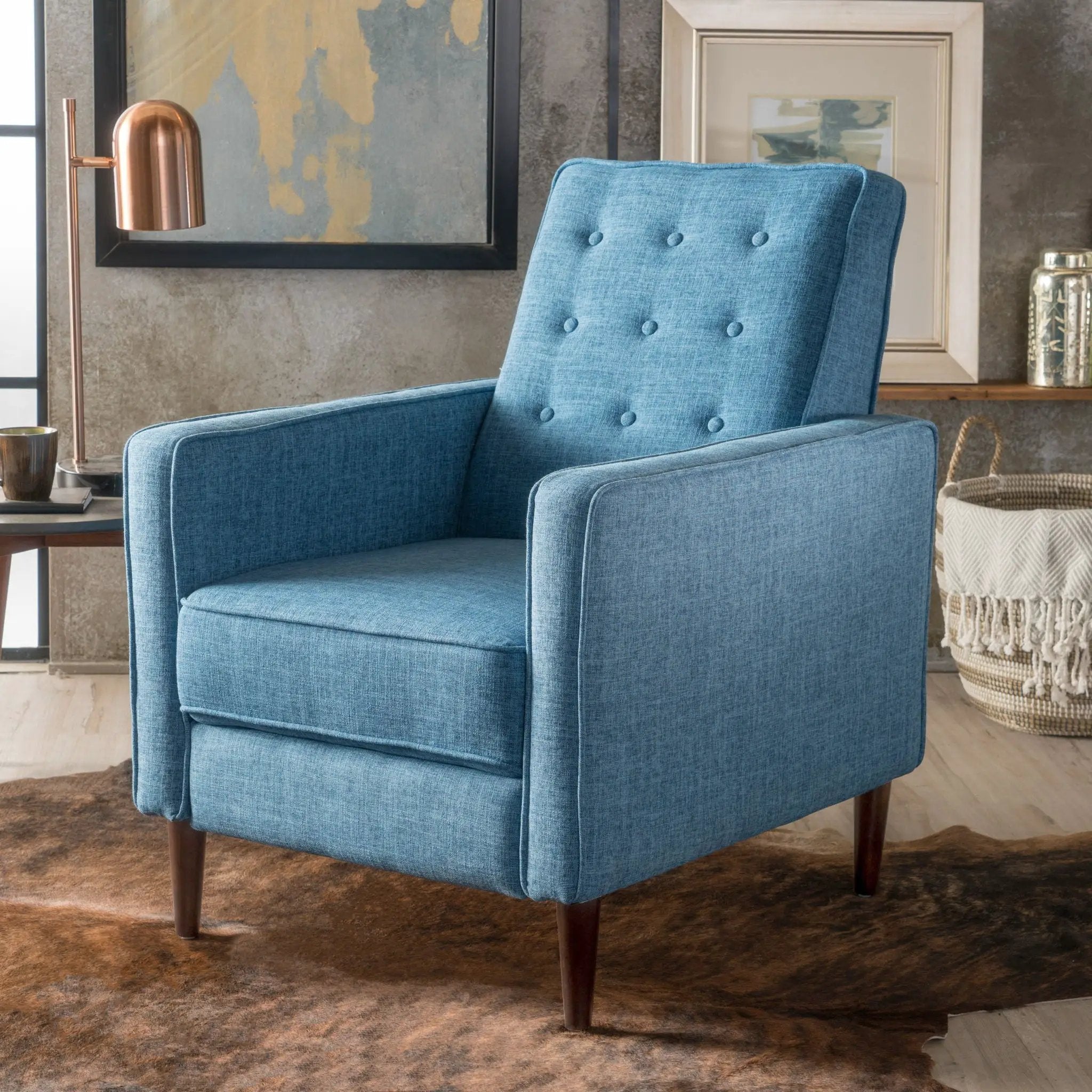 Mid-Century Modern Recliner With Button Tufted Waffle Stitch by Unique Piece Furniture